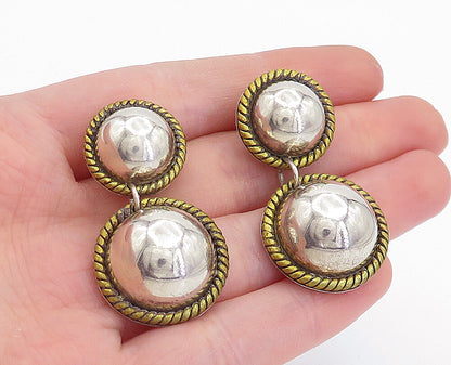 MEXICO 925 Sterling Silver  Vintage Two Tone Dome Twist Drop Earrings  EG2794