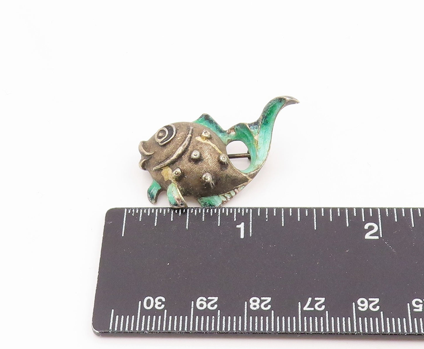 925 Sterling Silver Vintage Brooch Pin GERMANY Enamel Happy Fish Charm  BP12415