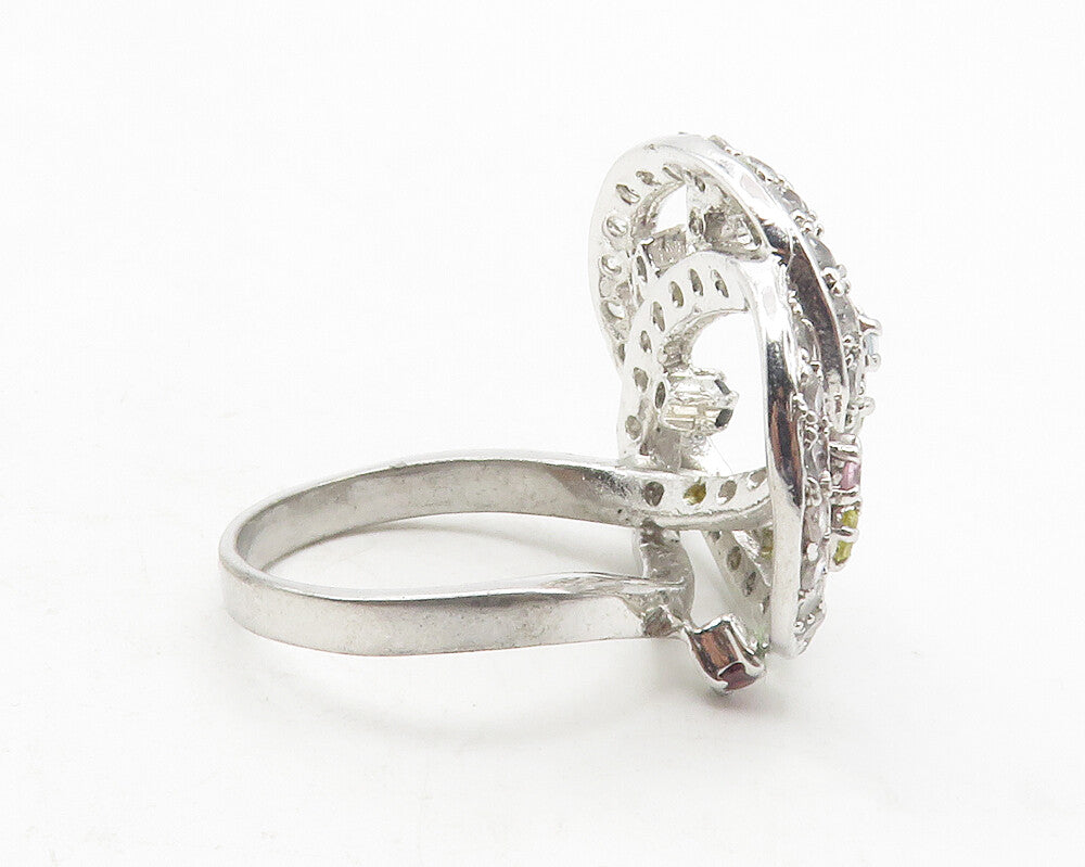 925 Sterling Silver Shiny Multi Color Topaz Swirl Cocktail Ring Sz 8 RG12112