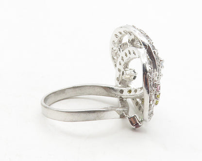 925 Sterling Silver Shiny Multi Color Topaz Swirl Cocktail Ring Sz 8 RG12112