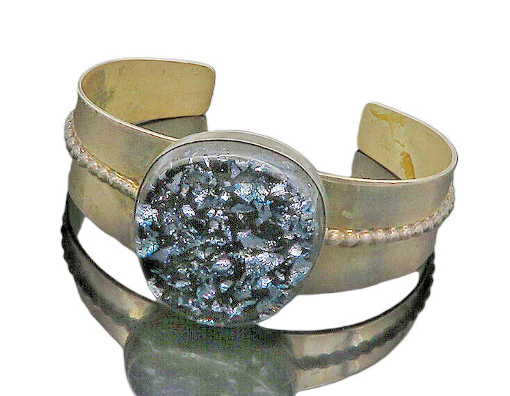 DTR JAY KING 925 Sterling Silver  Vintage Dichroic Glass Cuff Bracelet  BT9169