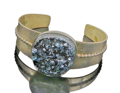 DTR JAY KING 925 Sterling Silver  Vintage Dichroic Glass Cuff Bracelet  BT9169