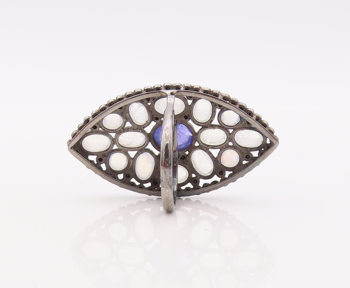 925 Sterling Silver Vintage Ring Oval Cabochon Moonstone & Spinel  Sz 7  RG29896