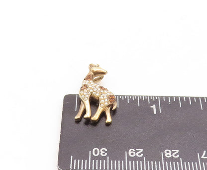 925 Sterling Silver Vintage Pendant Gold Plated Rhinestone Deer Charm  PT23802