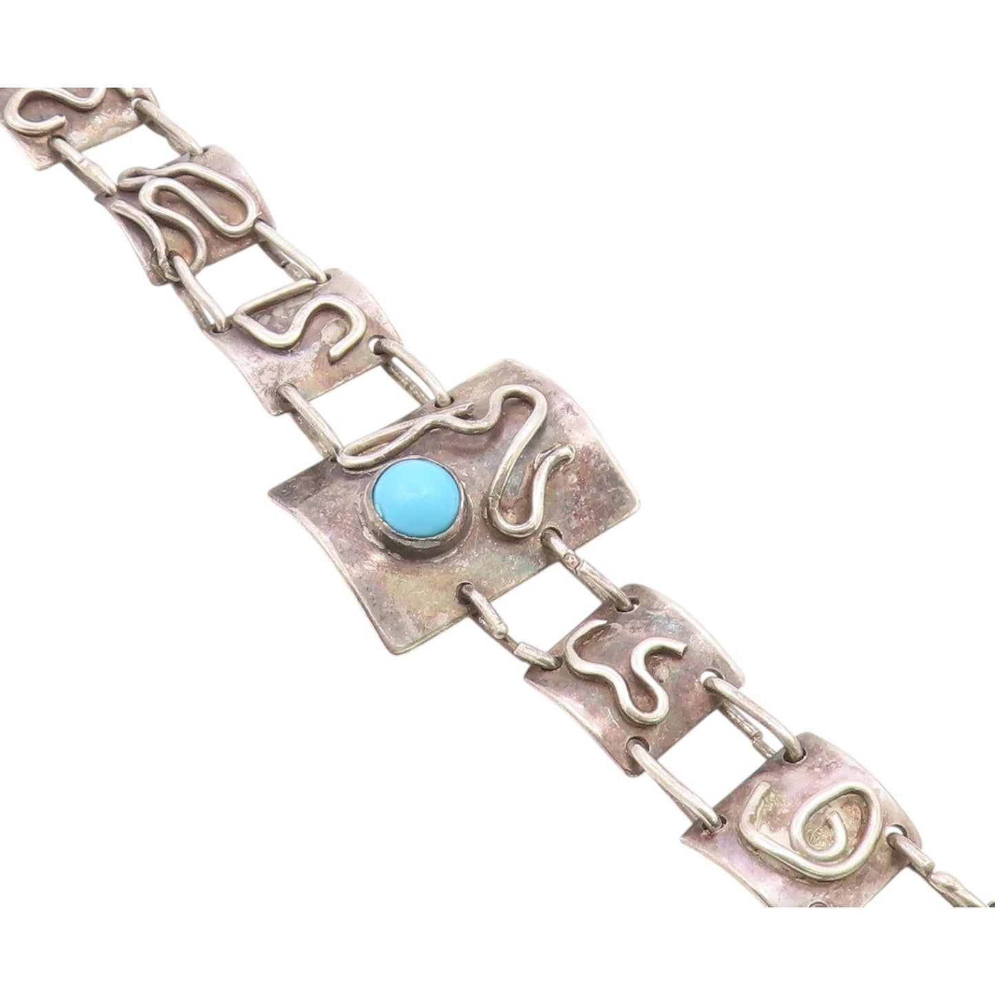 925 Sterling Silver  Vintage Turquoise Swirl Spiral Chain Bracelet  BT8929