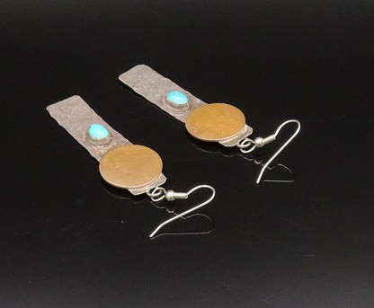 925 Silver  Vintage Round Disc & Hammered Flat Bar Turquoise Earrings  EG12230