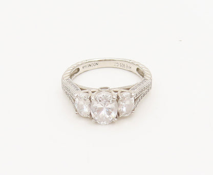 925 Sterling Silver  Vintage 3 CZ Stone Princess Wedding Ring Sz 8.25  RG26778