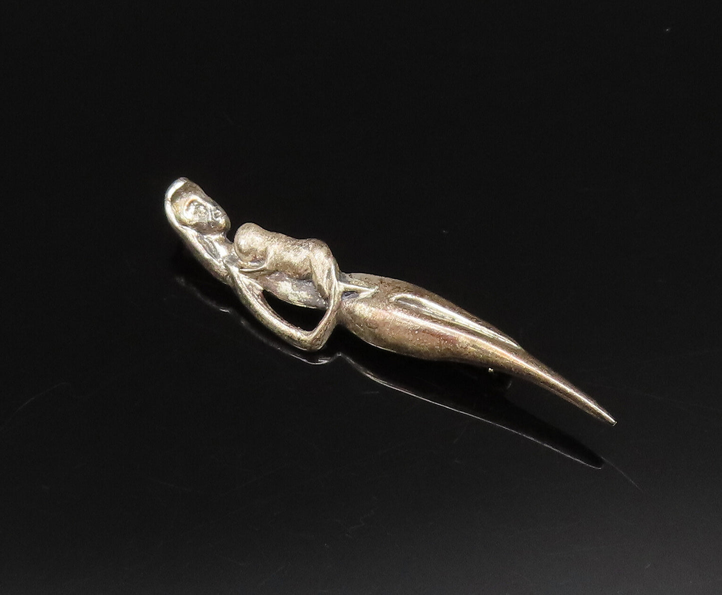 925 Silver  Vintage Mother & Child Love Skinny Pointed Brooch Pin  BP9954