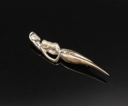 925 Silver  Vintage Mother & Child Love Skinny Pointed Brooch Pin  BP9954