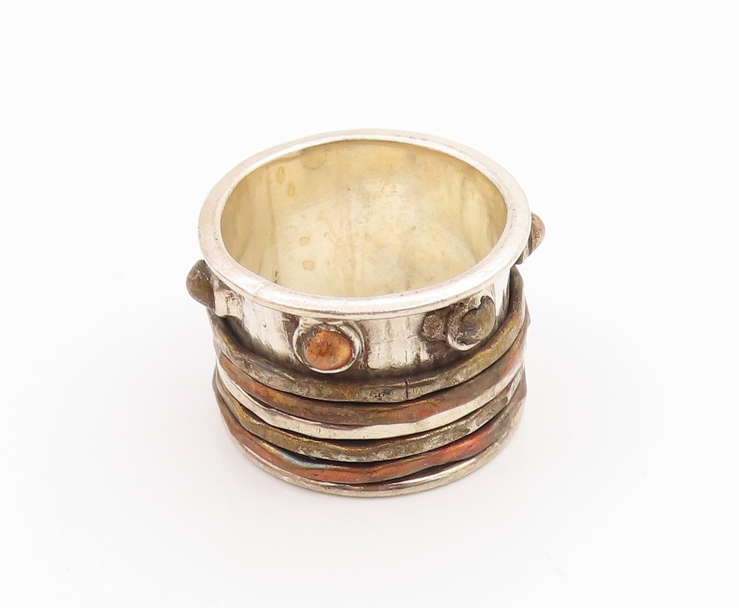925 Sterling Silver Vintage Ring Multi Tone Wide Spinner Band  Sz 9  RG35711