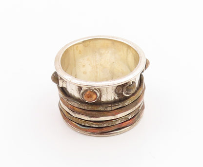 925 Sterling Silver Vintage Ring Multi Tone Wide Spinner Band  Sz 9  RG35711