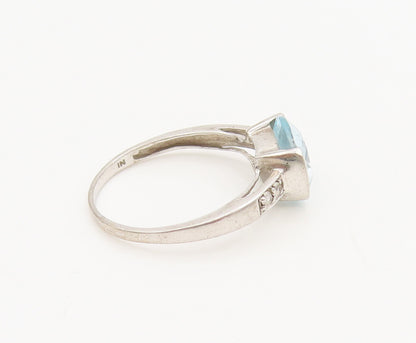 925 Sterling Silver  Vintage Minimalist Blue & White Topaz Ring Sz 7  RG27005