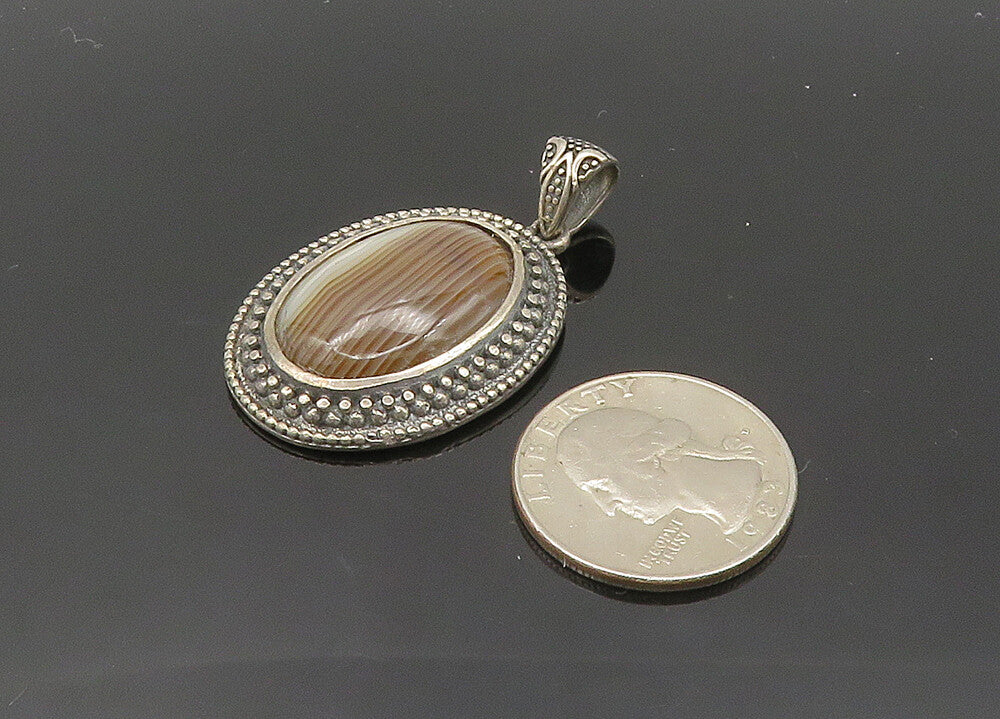 BERIA 925 Sterling Silver  Vintage Agate Swirl Etched Border Pendant  PT16111