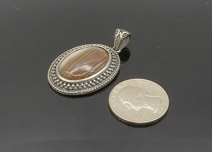 BERIA 925 Sterling Silver  Vintage Agate Swirl Etched Border Pendant  PT16111