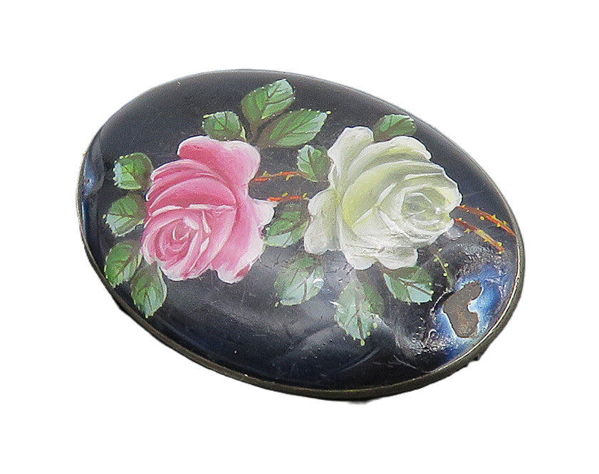 HB GERMANY 925 Silver  Vintage Rose Flower Enamel Art Brooch Pin  BP9234