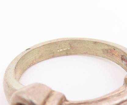 925 Sterling Silver Vintage Ring Carved Pillar Statement Band  Sz 7.5  RG34397