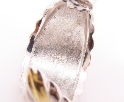 925 Sterling Silver Vintage Earrings Solid Carved Leaf Open Hoops  EG12994
