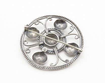 925 Sterling Silver  Vintage Shiny Round Dome Twist Design Brooch Pin  BP5379