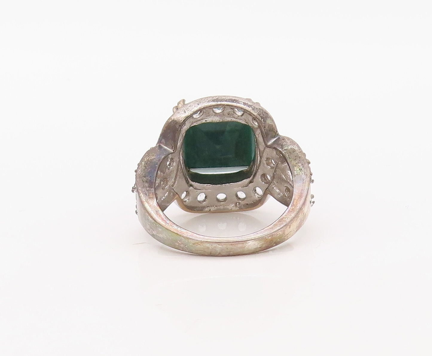 925 Sterling Silver Vintage Ring Square Cut Gemstone & CZ Inlay  Sz 7  RG30597