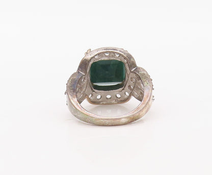 925 Sterling Silver Vintage Ring Square Cut Gemstone & CZ Inlay  Sz 7  RG30597