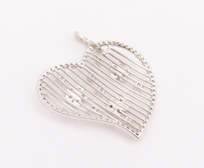 925 Sterling Silver Vintage Pendant Cutout CZ Heart & Grilled Flowers  PT22805