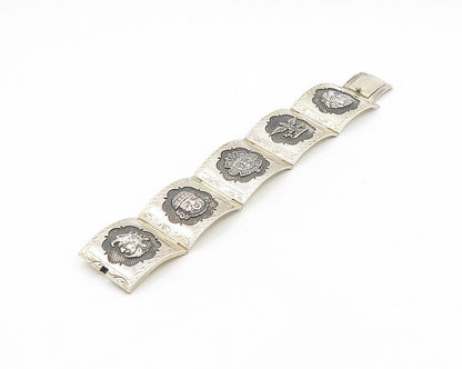 925 Sterling Silver  Vintage Shiny Oxidized Panel Chain Bracelet  BT7249