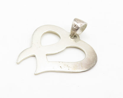 925 Sterling Silver  Vintage Open Love Heart Etched Detail Pendant  PT10803