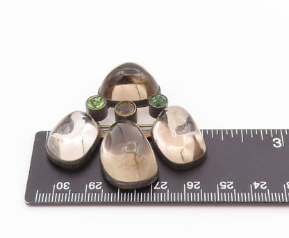 925 Sterling Silver Vintage Brooch Pin Classic Smoky Quartz & Peridot  BP12528