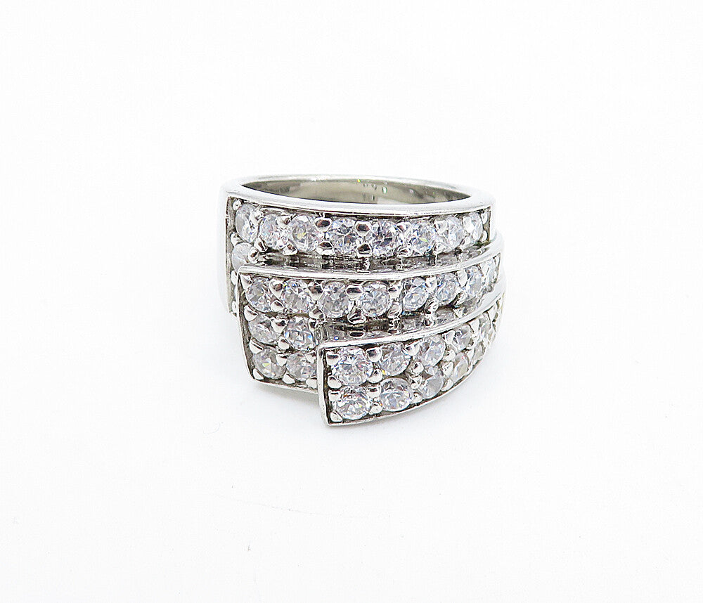 925 Sterling Silver  Sparkling Cubic Zirconia Layered Band Ring Sz 6.5  RG6070