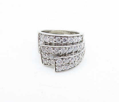 925 Sterling Silver  Sparkling Cubic Zirconia Layered Band Ring Sz 6.5  RG6070