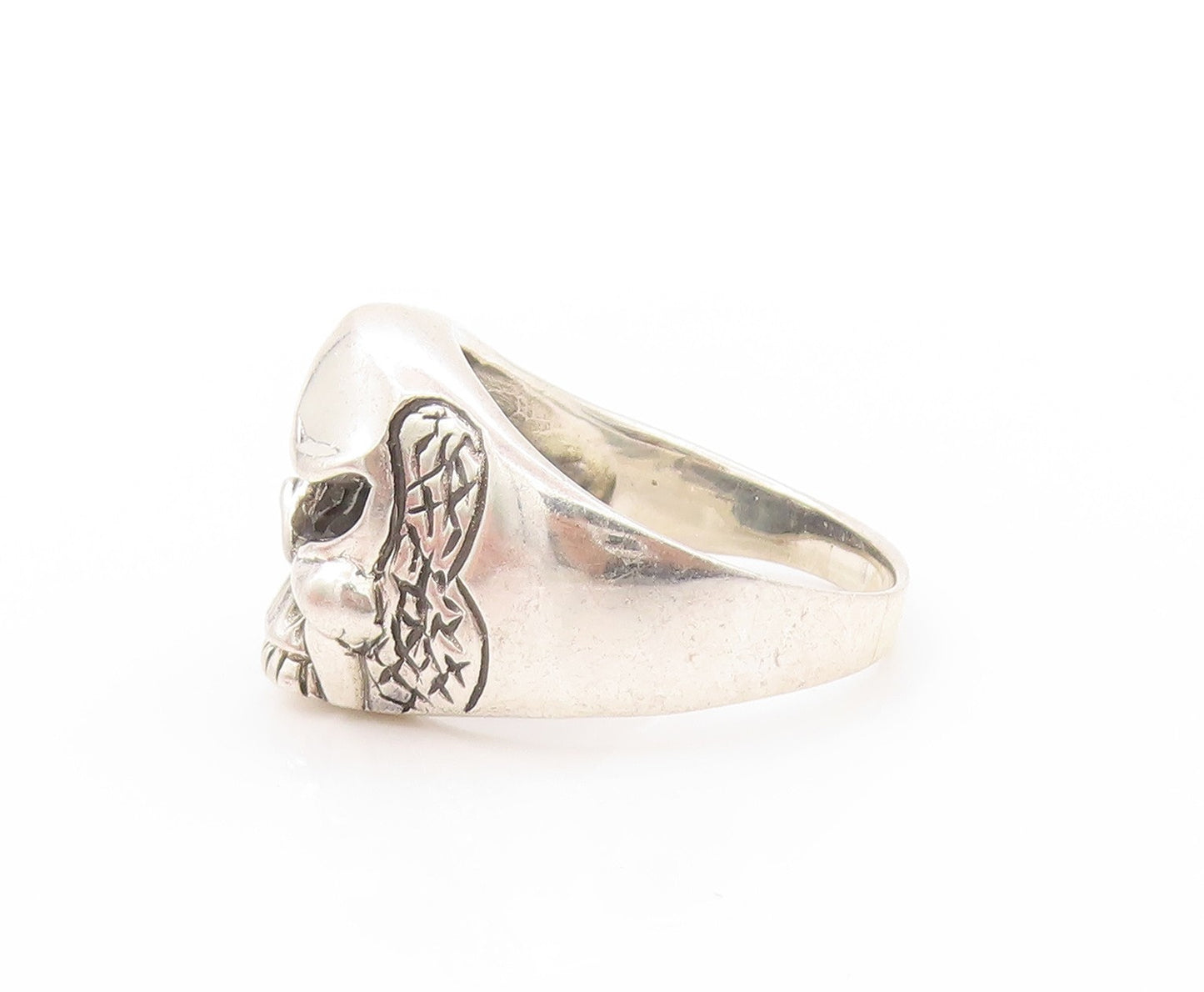 925 Sterling Silver Vintage Ring Chunky Large Carved Skull  Sz 15  RG32876