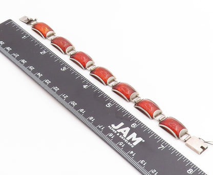 925 Sterling Silver Vintage Bracelet Classic Honey Amber Geometric Link  BT11851