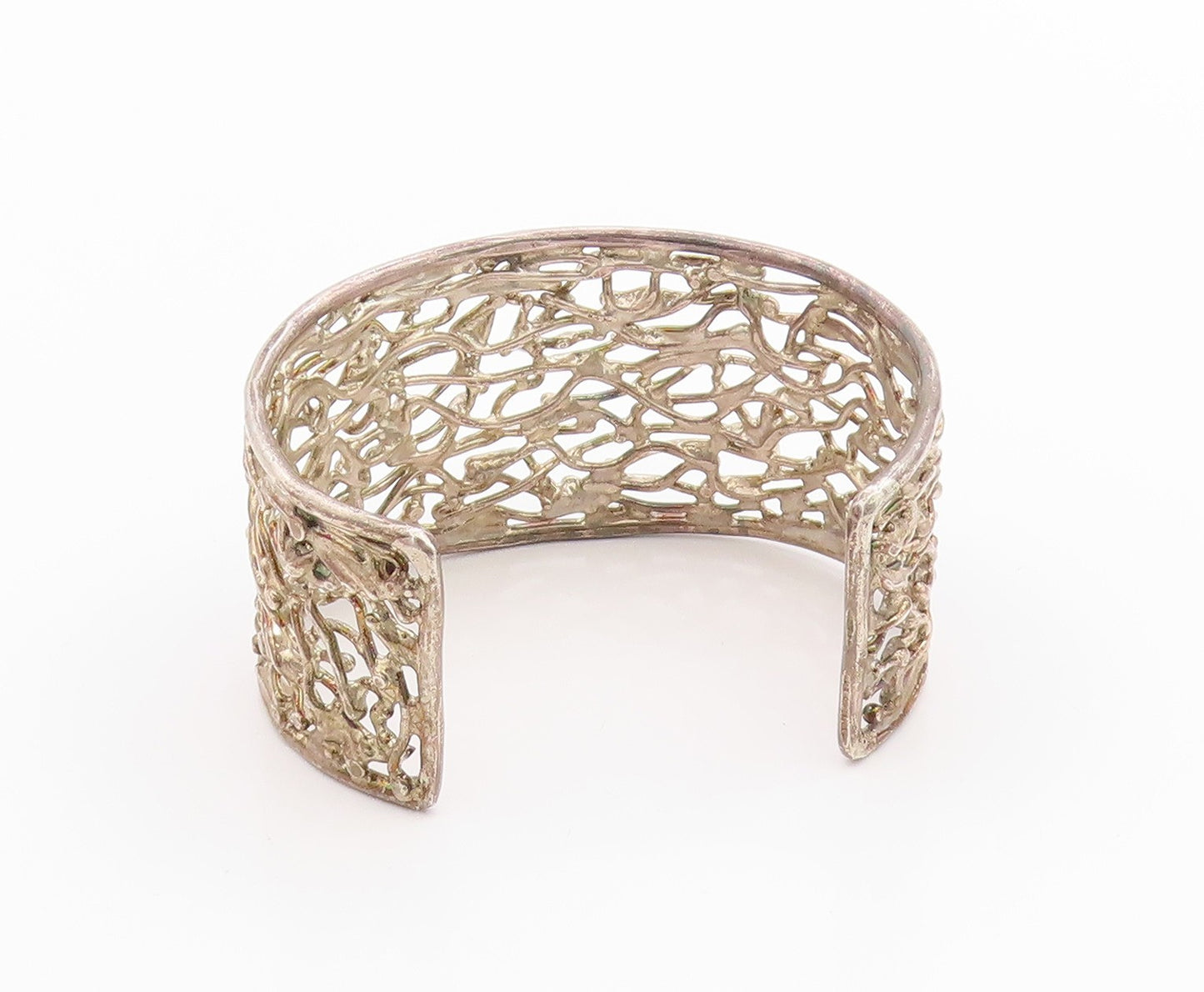 925 Sterling Silver Vintage Bracelet Brutalist Design Cutout Broad Cuff  BT11353