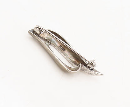 925 Sterling Silver Vintage Brooch Pin Swirly Slit Diamond Dolphin Face  BP10623