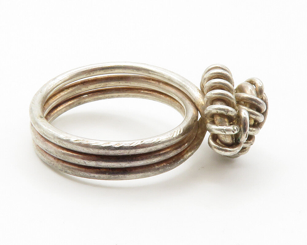 925 Sterling Silver  Vintage Twist Flower Motif Ribbed Band Ring Sz 7  RG14350