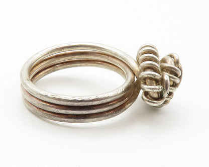 925 Sterling Silver  Vintage Twist Flower Motif Ribbed Band Ring Sz 7  RG14350