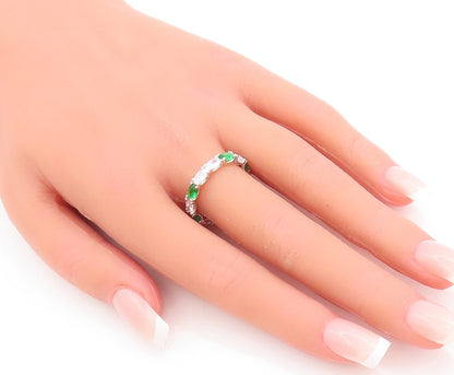 925 Sterling Silver Vintage Ring Oval Cut Peridot & CZ 360 Ring   Sz 7  RG29012