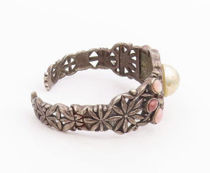 925 Sterling Silver Vintage Bracelet CAROLYN POLLACK Multi Gemstone Cuff BT11968
