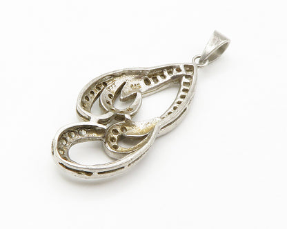 925 Sterling Silver  Vintage White Topaz Open Design Drop Pendant  PT11148