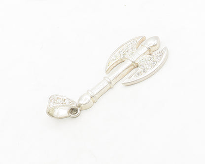 925 Sterling Silver  Vintage Shiny Topaz Axe Motif Drop Pendant  PT15262