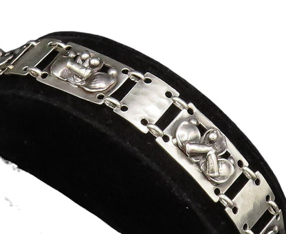 MAX RIEG 925 Silver  Vintage Hammered Rectangle 3D Floral Bracelet  BT9636