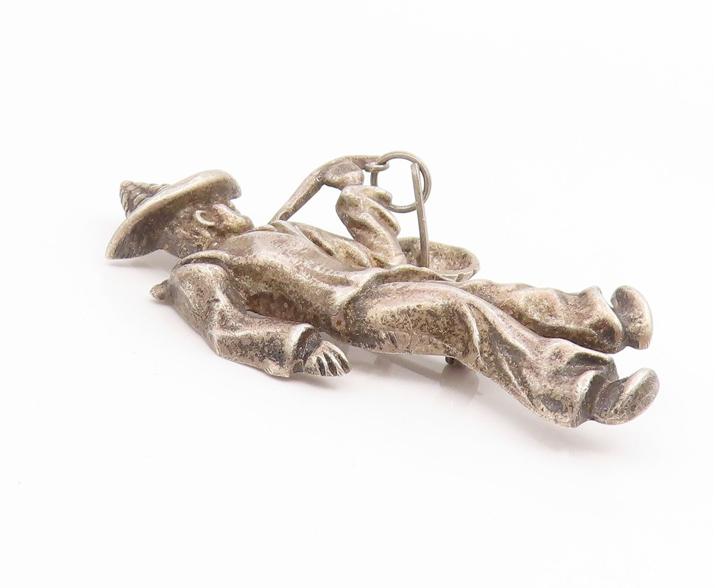 925 Sterling Silver Vintage Brooch Pin MEXICO Man With Carrying Stick  BP12402