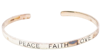 925 Sterling Silver  Vintage Shiny Peace Faith Love Cuff Bracelet  BT8343