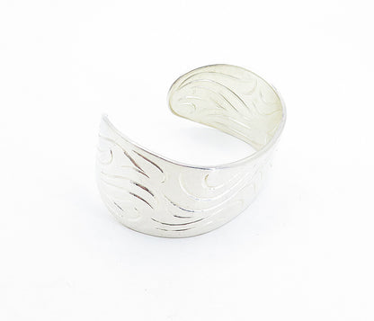DESIGNER 925 Sterling Silver  Shiny Swirl Etched Pattern Cuff Bracelet  BT3055