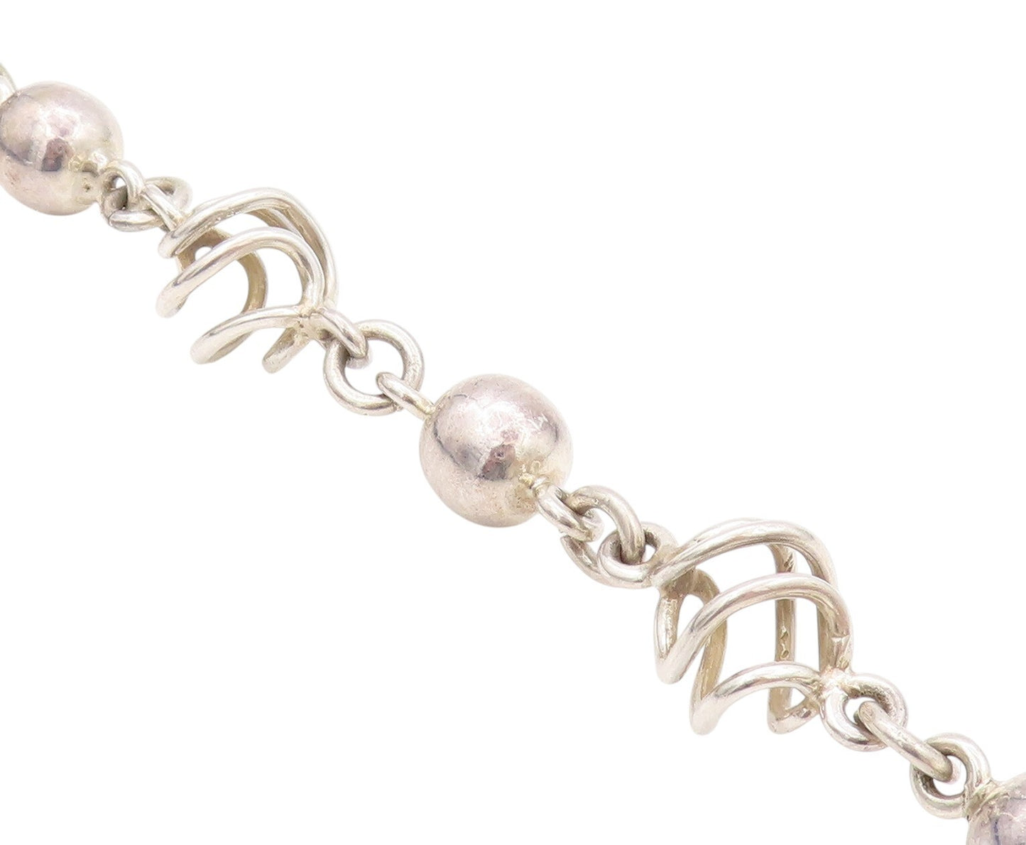 925 Sterling Silver Vintage Bracelet MEXICO Designer Cutout Beads  BT11101