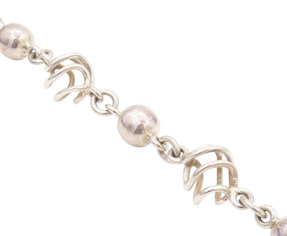 925 Sterling Silver Vintage Bracelet MEXICO Designer Cutout Beads  BT11101