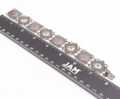 925 Sterling Silver Vintage Bracelet Etched Flower Starburst Motif Link  BT11829