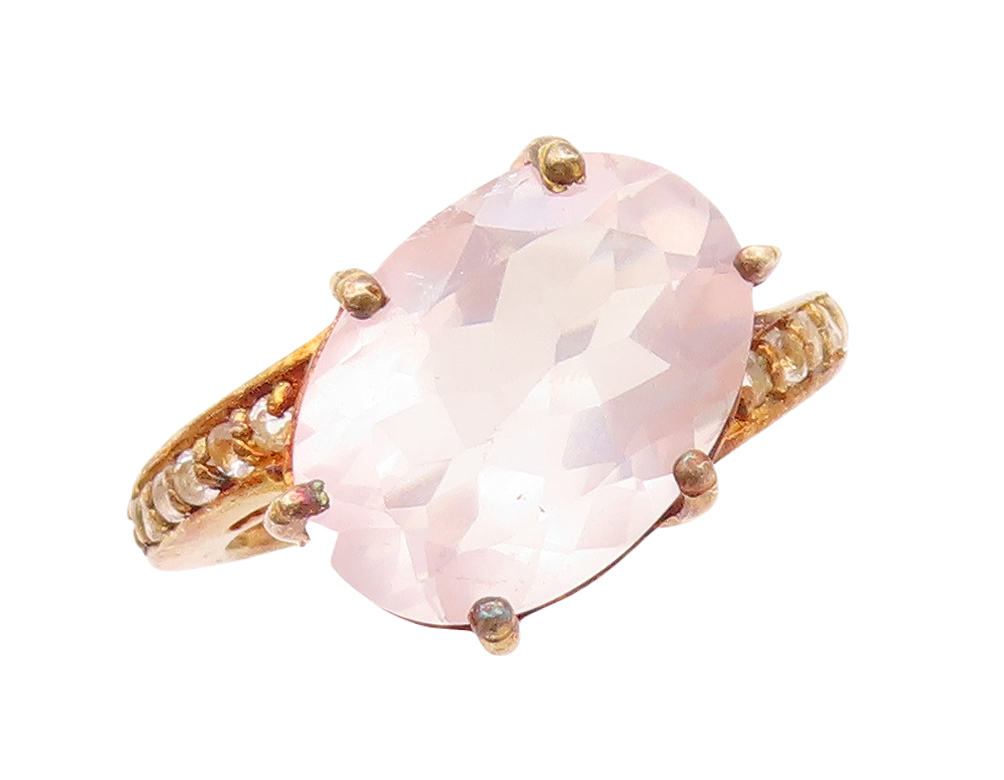 925 Sterling Silver Vintage Ring Gold Plated Oval Cut Gemstone CZ Sz 6.5 RG30682