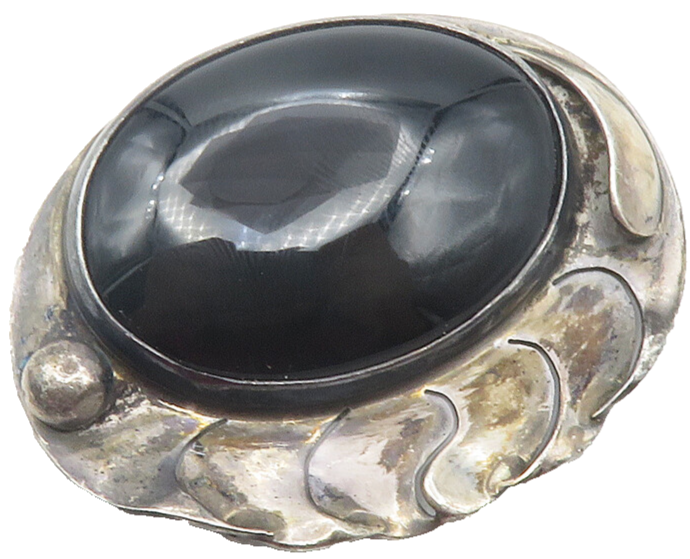 925 Sterling Silver  Vintage Cabochon Cut Black Onyx Dark Tone Pendant  PT9480