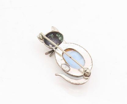 925 Sterling Silver Vintage Brooch Pin DANECRAFT Cat's Eye Inlay Cat  BP11461